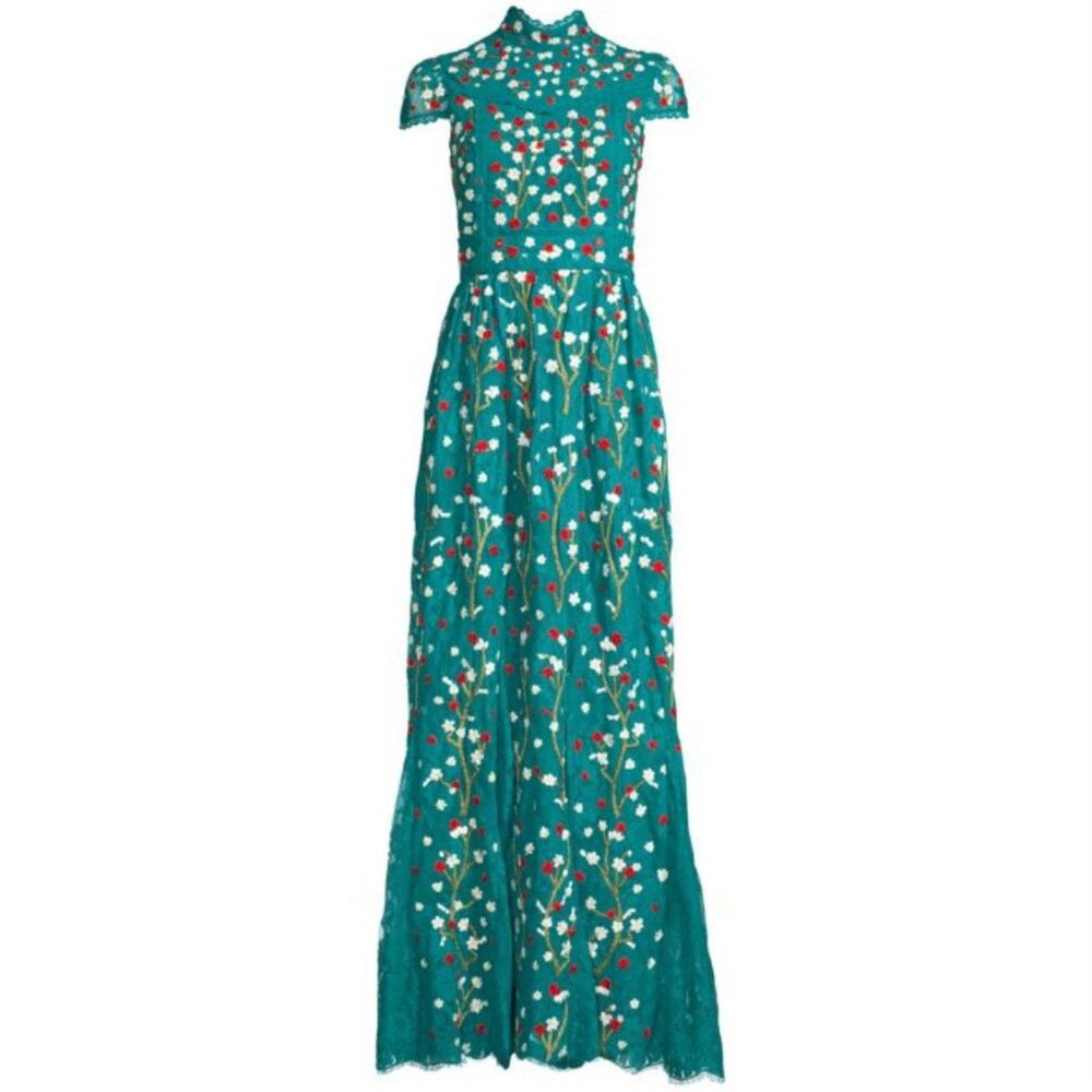 ALICE + OLIVIA Arwen Embroidered Godet Gown Size 12 NOWT